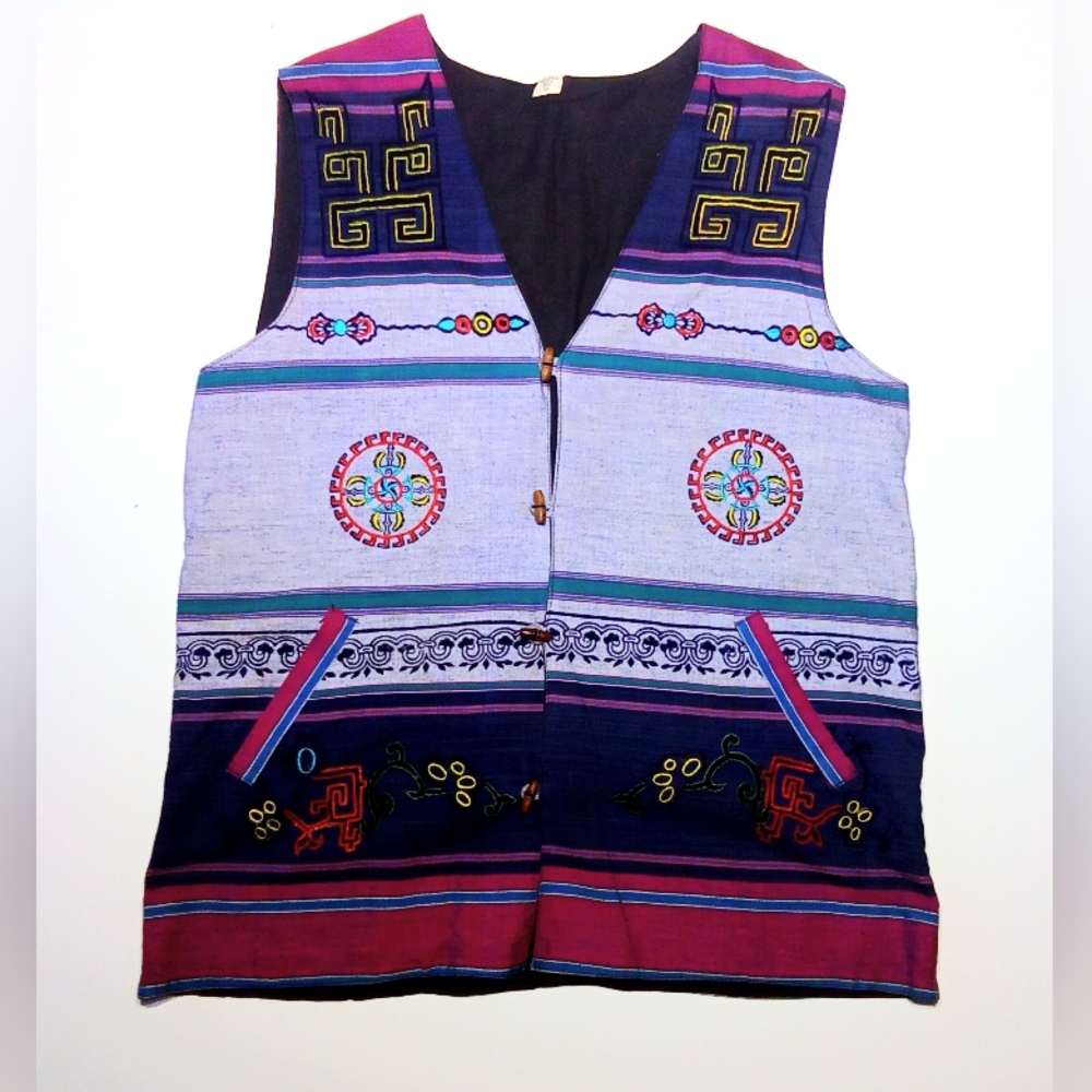 XL Southwestern Style Embroidered Cotton Vest